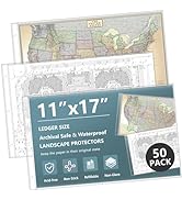 11x 17 Page Protectors, 50Pack, Horizontal Protective Sheets, Side Loading, Ledger Size Document ...