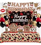 wellspar 208pcs Red Cheetah Print Birthday Decorations for 25 Guests, All-in-one Set with Pre-str...