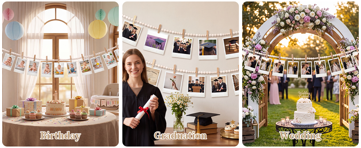 hanging photo display party decor
