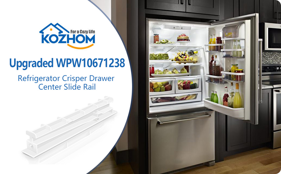 Upgraded WPW10671238 Refrigerator Crisper Drawer Center Slide Rail