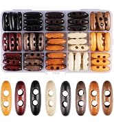 90Pcs Oval Wooden Buttons Wood Horn Toggle Buttons, 1.18in/30mm 2 Holes 8 Colors Natural Wood Swe...