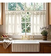 RYB HOME Pinch Pleated Cafe Curtains 24 inch Length, Light Filtering Semi Sheer Privacy Linen Tex...