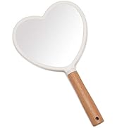 YEAKE Hand Held Mirror with Handle for Makeup,Small Cute Wood Hand Mirror for Shaving with Hole H...