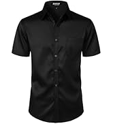 JEMITOP Men's Stretch Slim Fit Dress Shirts Formal Wedding Prom Short Sleeve Button Down Shirt wi...