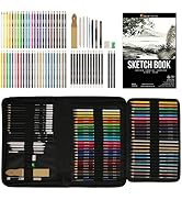 ZENACOLOR 74 Pack Drawing Set, Pro Art kit include Sketchbook, Colored, Graphite, Watercolor, Met...