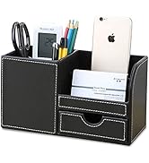 KINGFOM Desk Organizer Office Supplies Caddy Pu Leather Multi-function Storage Box Pen/Pencil,Cel...