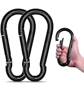 KINLINK 2 Pack Black Carbon Steel Carabiner Clip, 7 inch Heavy Duty Spring Snap Hook, Large Carib...