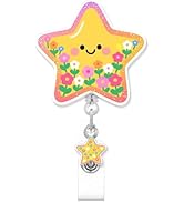 Cute Flower Star Badge Reel for ID Card, Cute Retractable Nurse Flower Star Alligator Clip Badge ...