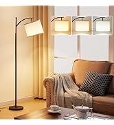Ambimall Tall Floor Lamps with 3 Color Temperatures Bulb & Adjustable Linen Shade, for Living Roo...