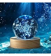 LOULIQIGIFT 2.3in Crystal Bubble Ball Night Light with LED Wooden Base | color changing base, gla...