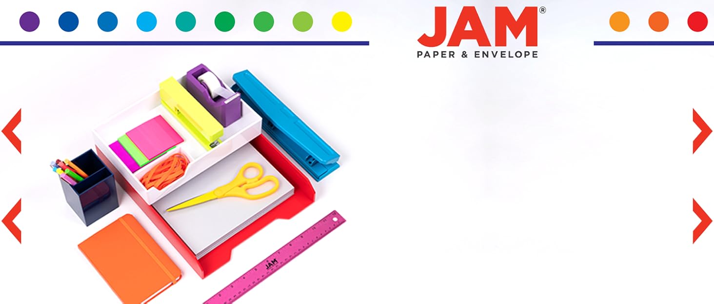 jam paper banner with office supplies colorful store front stapler rainbow scissor