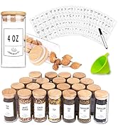 24 Glass Spice Jars with Bamboo Airtight Lids, 400 Spice Labels, Funnel and Chalk Marker Set- Chu...