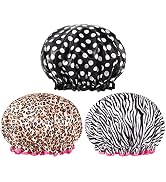 Large Shower Cap for Women, Waterproof Reusable Shower Cap Elastic Double Layers Shower Hat Bath ...