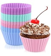 24 Pack Silicone Baking Cups Round Reusable Nonstick Cupcake Liners Food Grade BPA Free Multicolo...