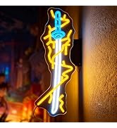 Anime Style Lightning Sword Neon Sign - Yellow & Blue LED Wall Art, USB Powered Dimmable Graffiti...