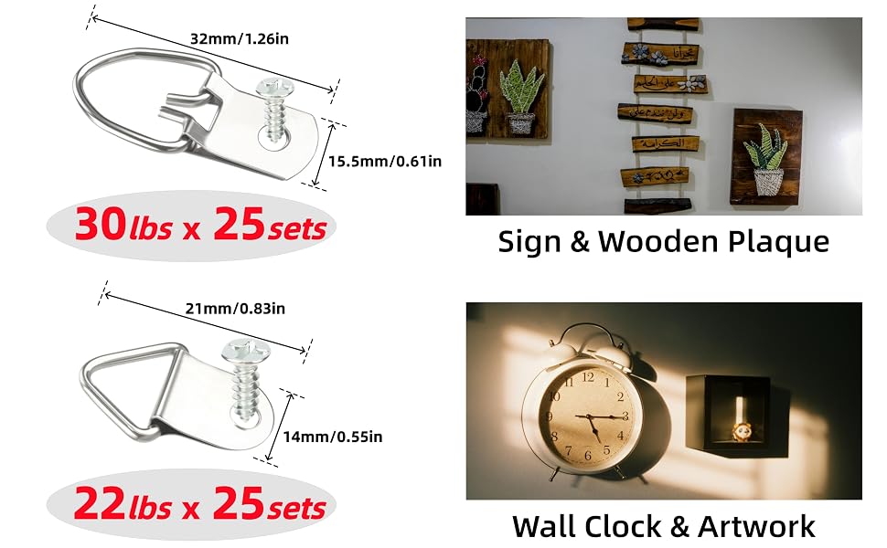 Large and Small Dual Size D Ring Picture Hangers Heavy Duty Wall Hanging Kit