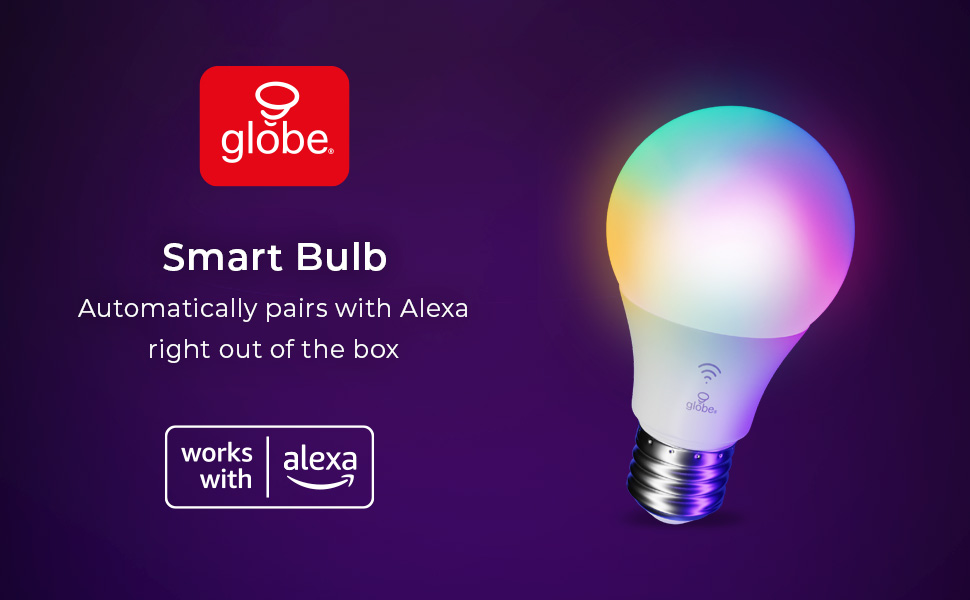 Globe Electric 50589 Works With Alexa Only Wi-Fi Smart RGB Tunable White LED Light Bulb