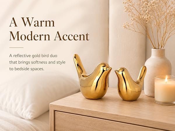 Gold Bird Figurine Set for Bedside Decor