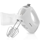 OVENTE 5-Speed Electric Hand Mixer with Storage Case,150W, White HM151W | Stainless Steel Whisks,...