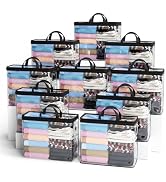 10PACK Clear Zippered Storage Bag for Clothes, 22L Clear Storage Bags, and Blanket Storage Bags f...