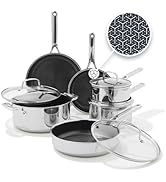 OXO Hybrid 10 Piece Cookware Pots & Pans Set, PFAS-Free Ceramic Nonstick, Fusion Boost Tech for P...