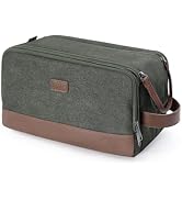 WANDF Toiletry Bag for Men Travel Toiletry Organizer Canvas and Leather Dopp Kit Water-Resistant ...
