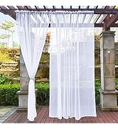 NICETOWN 2 Panels White Sheer Outdoor Curtains for Patio Waterproof, Rod Pocket Indoor Outdoor Sh...