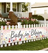 Owishnora Pink Coral Baby in Bloom Baby Shower Banner, Floral Watercolor Floral Design, Party Dec...
