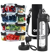 FIT Strong & Healthy 2 & 3 Compartment Glass Meal Prep Containers (4 Pack, 32 oz) and 32 oz Glass...