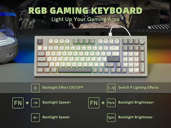 Wired Gaming Keyboard Creamy Membrane with Rainbow RGB Backlight - Quiet,Volume Knob,Retro Keycap
