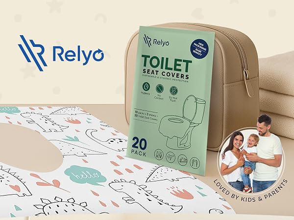 disposable toilet seat covers for kids, USA made, hygienic travel toilet cover, Relyo pack