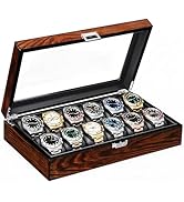 BEWISHOME Watch Case, 12-Slot Watch Box with Large Glass Lid, Wooden Watch Box Organizer for Men,...