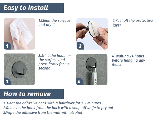 adhesive hooks install&remove steps