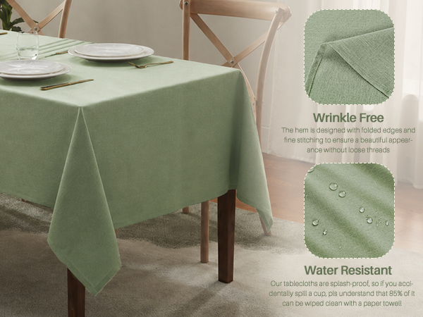 IVAPUPU Textured Linen Rectangle Table Cloth, Sage Green