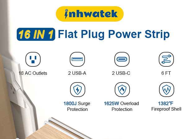 6 Ft Surge Protector Power Strip with 1800J
