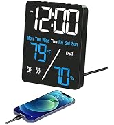 Digital LED Alarm Clock with Thermo-Hygrometer,Dual Alarms,Snooze,Date & Year Display,12/24 Hour ...