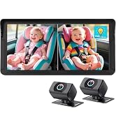 Dual Baby Car Camera for 2-Kids: 6.9'' HD Split Screen with Auto Brightness 1080P Backseat Camera...