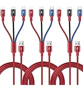 3Pack 5Ft Multiple Charging Cable 3-in-1 Braided Multi Charger Cord Fast Charging Cable Multi Cha...