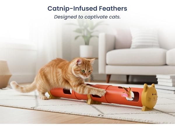 Catnip-infused feather toy for cats