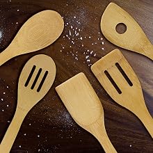 Wood tools mixers spoon spatula ladle collection pasta food dining sustainable plastic silicone