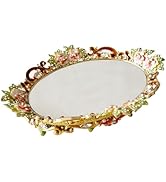 Pasiir Gold Mirror Tray, Floral Vanity Tray, Hand Painted Jewelry Tray, Metal Decorative Tray, Dr...