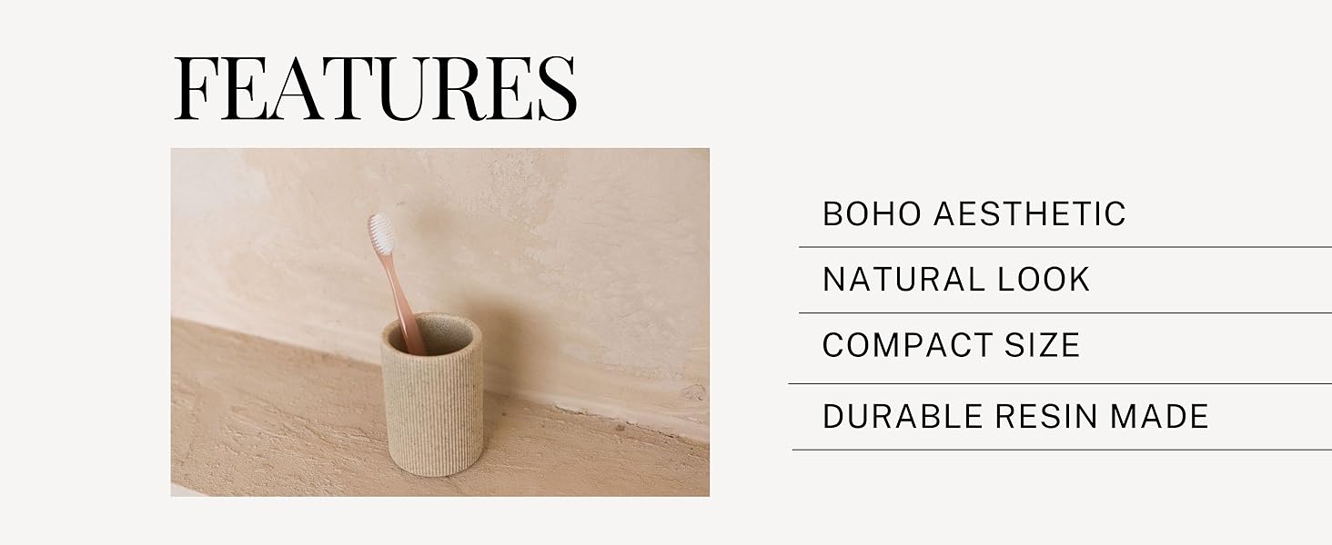 sand beige toothbrush holder features boho aesthetic and compact size.