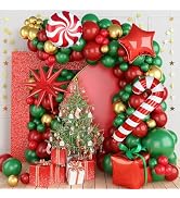 Christmas Balloon Arch Kit, Double Stuffed Red Dark Green Metallic Gold Xmas Balloon Garland with...