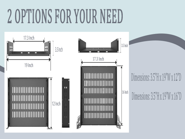2U 19“ universal vented rack mount shelf