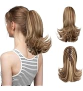 CJL HAIR Short Claw Clip Ponytail Extension Drawstring Curly Fake Faux Jaw Balayage Hairpiece Hai...