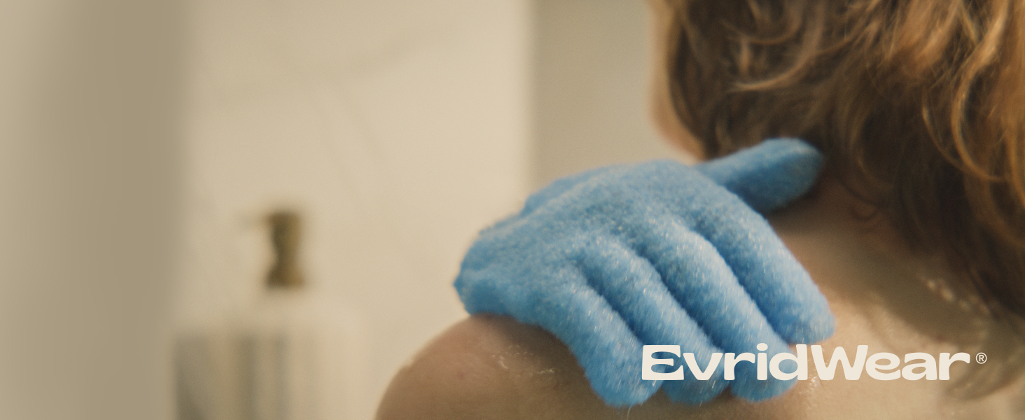 evridwear, exfoliating, bath gloves