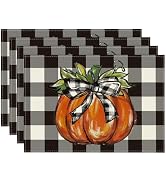Artoid Mode Buffalo Plaid Pumpkin Fall Placemats Set of 4, 12x18 Inch Seasonal Autumn Table Mats ...