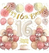 Froova 16th Birthday Decorations Retro Blush Pink Sweet 16 Girls Birthday Balloons Happy 16th Ban...