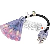 FIRMERST Outdoor Extension Cord with 3 Outlets 1 Foot 14 Gauge SJTW, Lighted End
