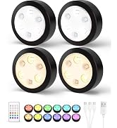 Ametheus Puck Lights with Remote,14 Colors RGB Closet Lights,1200mAh Rechargeable Under Cabinet L...